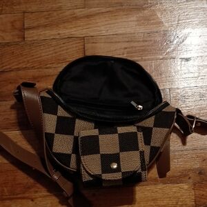 Checkered Brown and Black Crossbody Bag